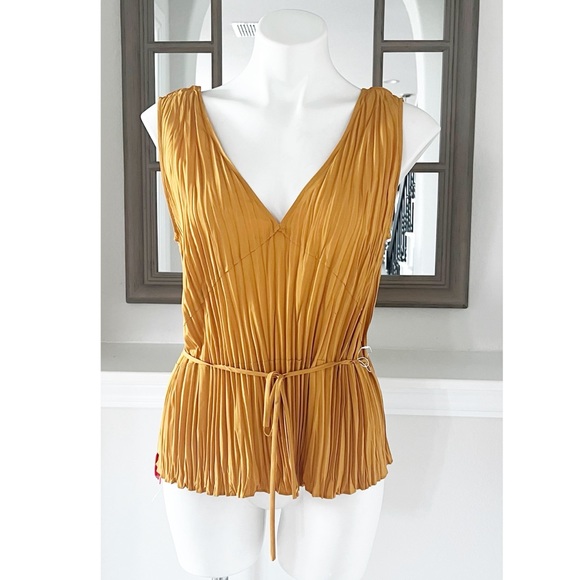 Vince Tops - Vince Pleated Peplum Top Blouse in Gold Orange, Size M New with Tag